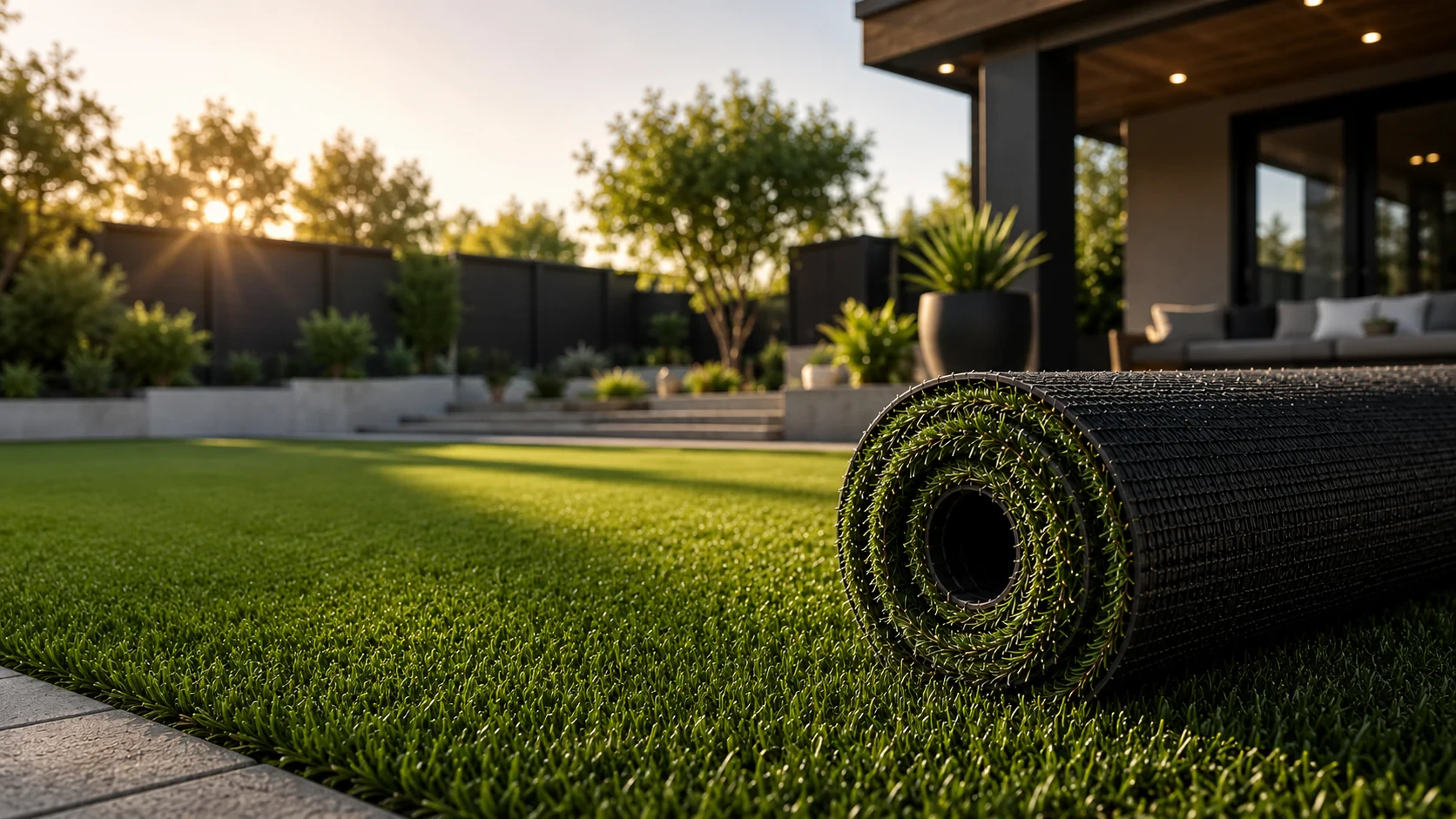 Artificial turf rolls staged for will-call pickup and jobsite delivery