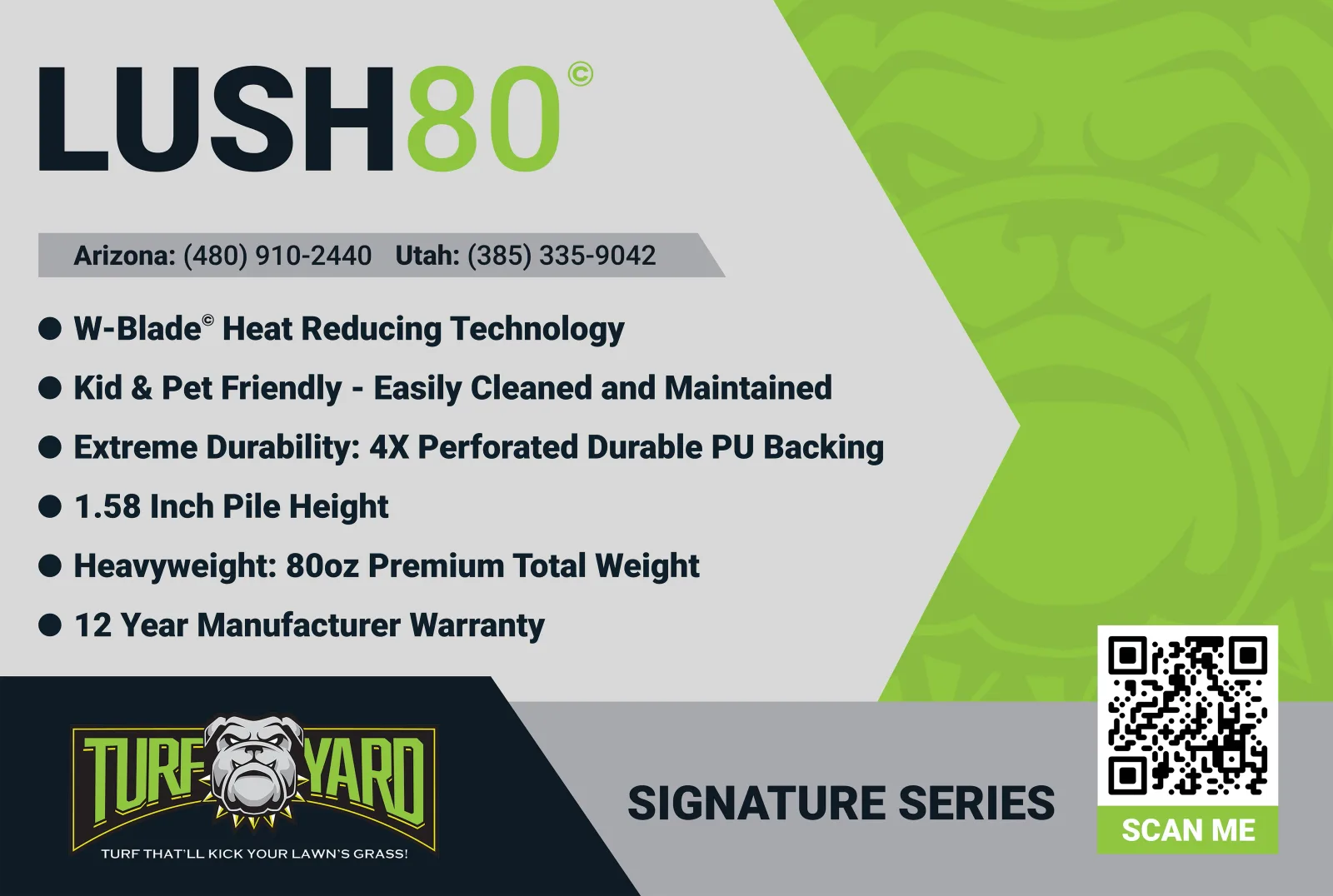 Lush 80 artificial turf product flyer from The Turf Yard