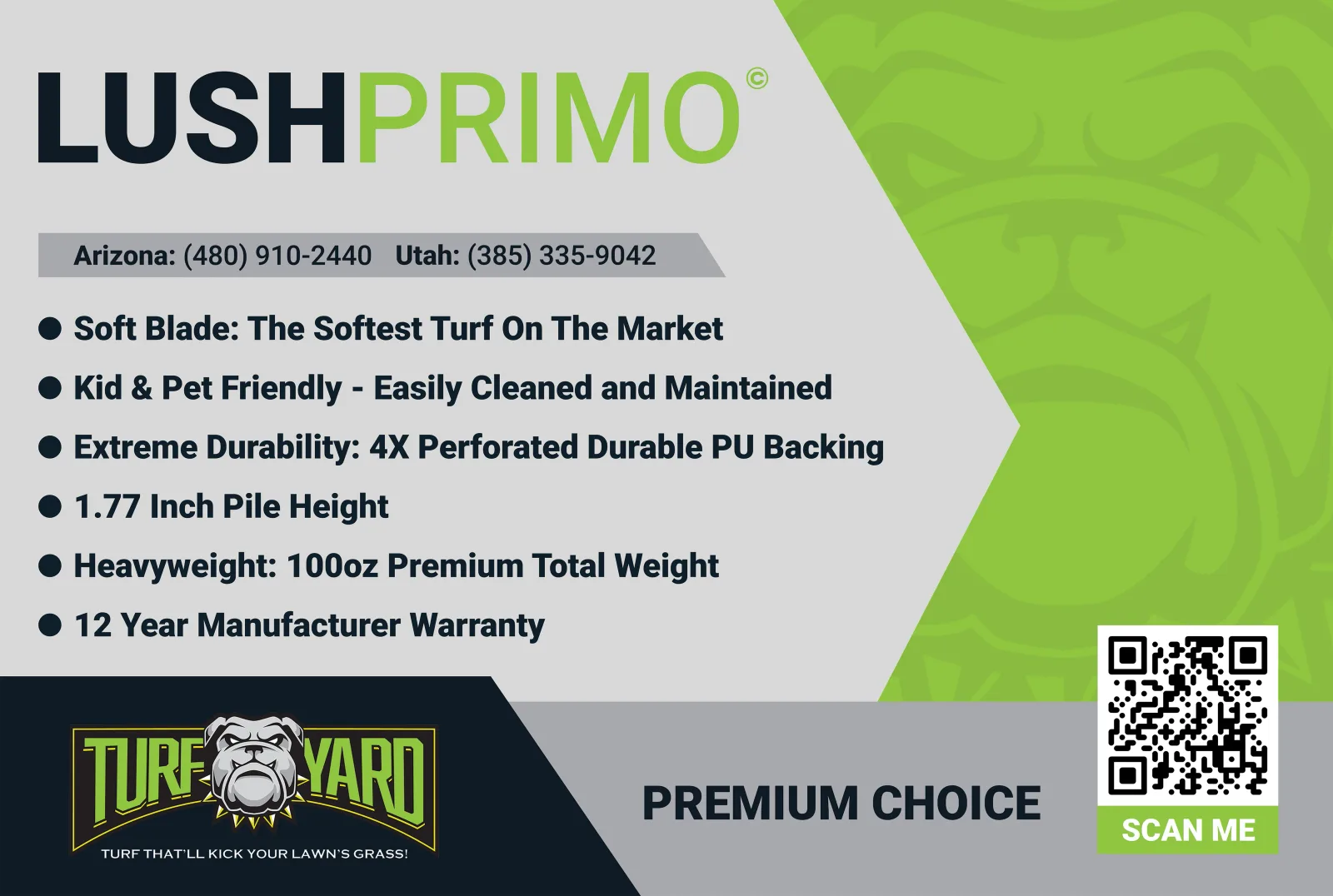 Lush Primo artificial turf product flyer from The Turf Yard