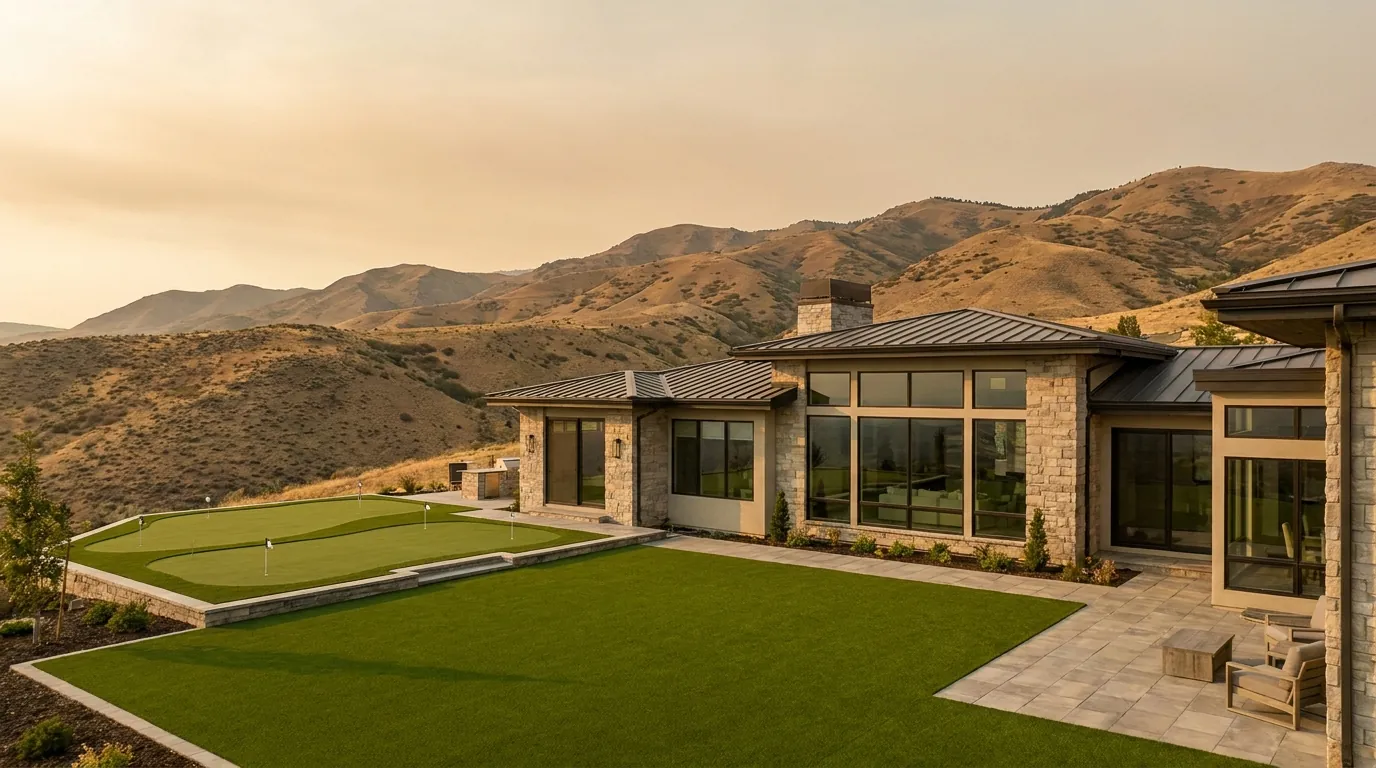 Hillside Draper, Utah home with artificial turf and putting green
