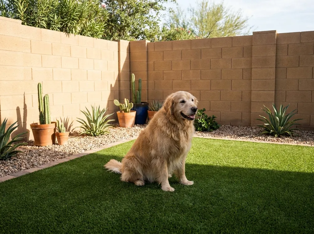 Finished artificial turf install in an Arizona yard
