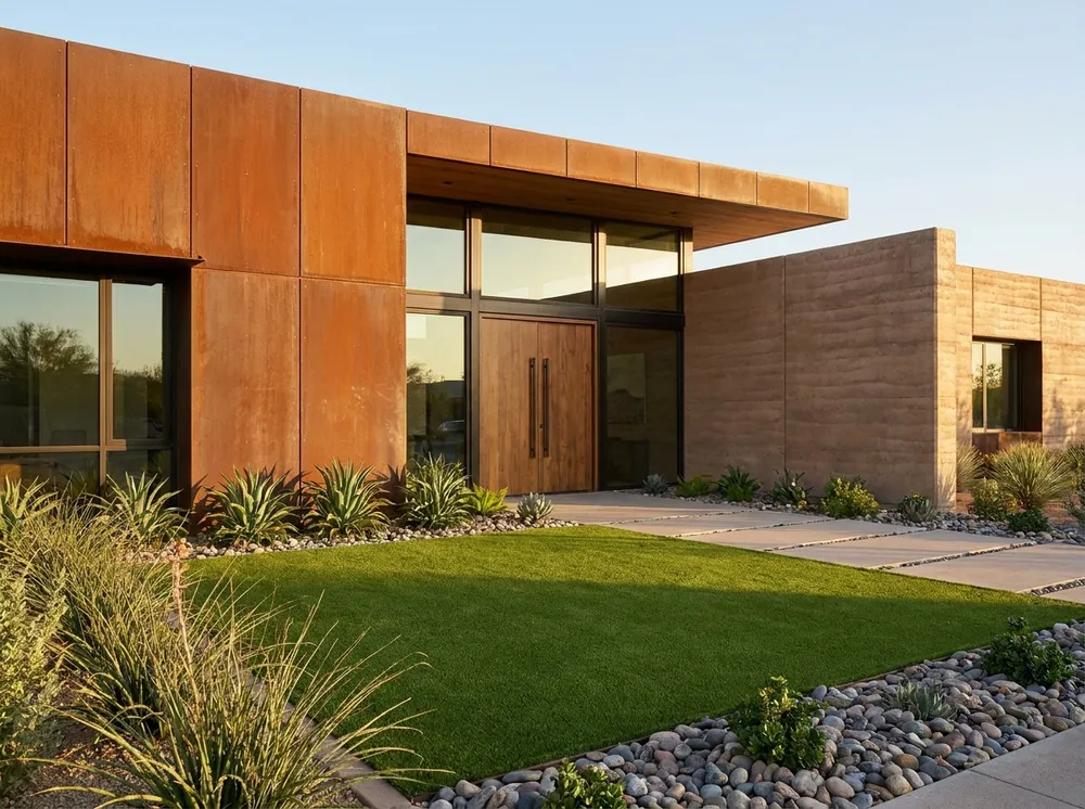 Wide view of a finished artificial turf installation in Arizona