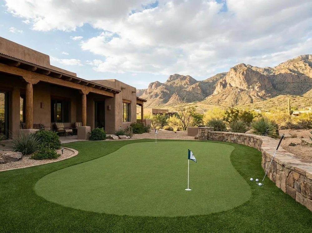 Backyard putting green at a Draper, UT home