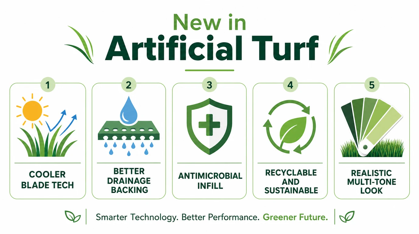 Infographic showing five key advances in artificial turf technology and design