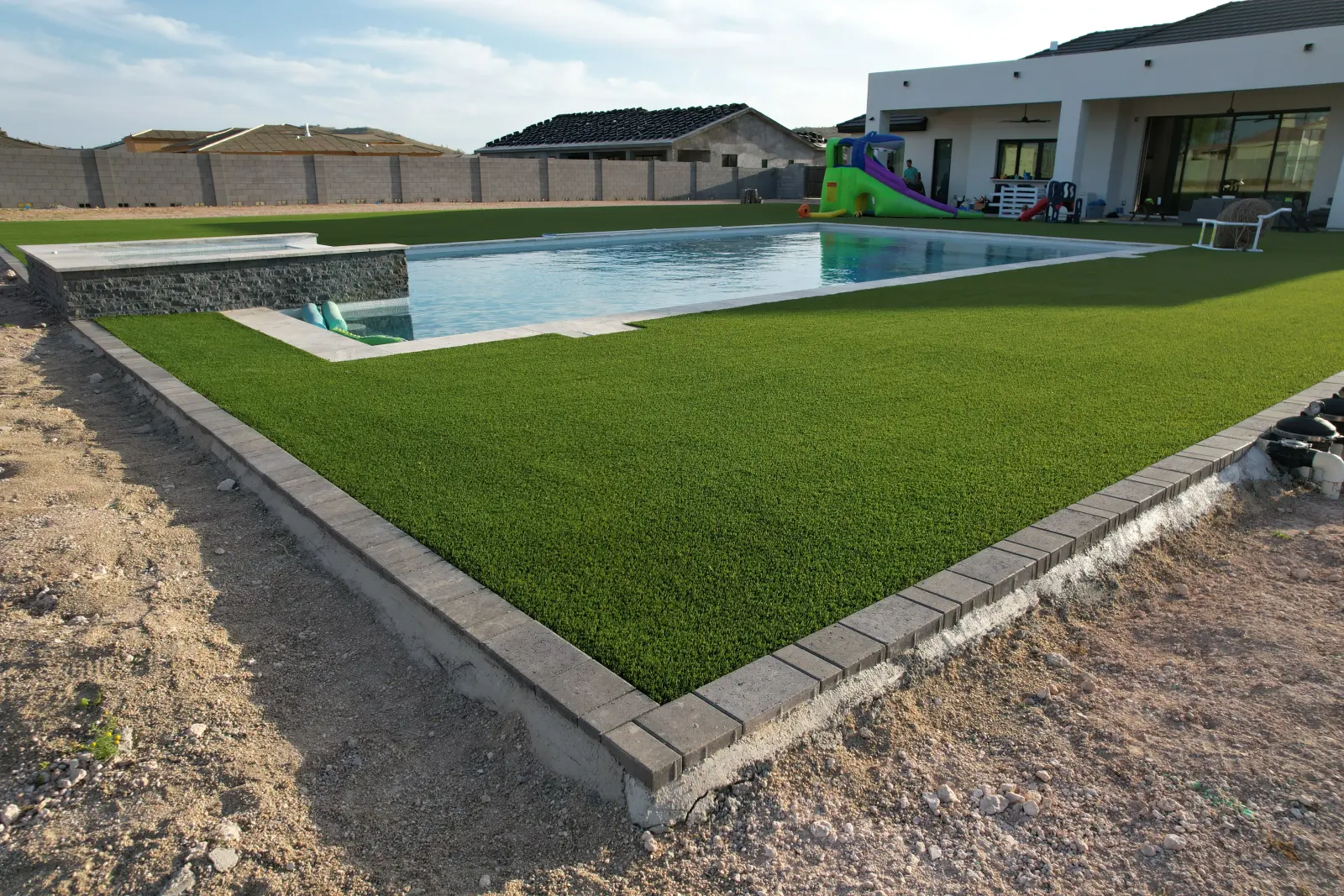 Aerial view of a Lush 70 artificial turf backyard installed by The Turf Yard