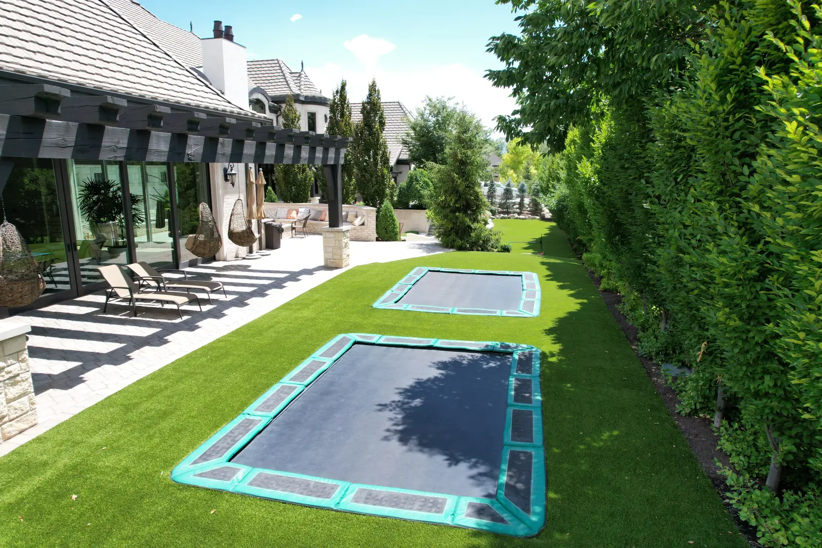 Aerial view of a Lush 80 artificial turf backyard installed by The Turf Yard
