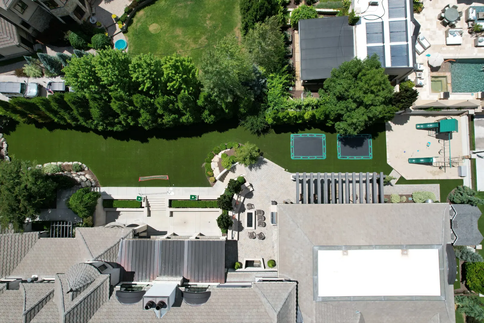 Drone view of a Lush 80 artificial turf backyard by The Turf Yard
