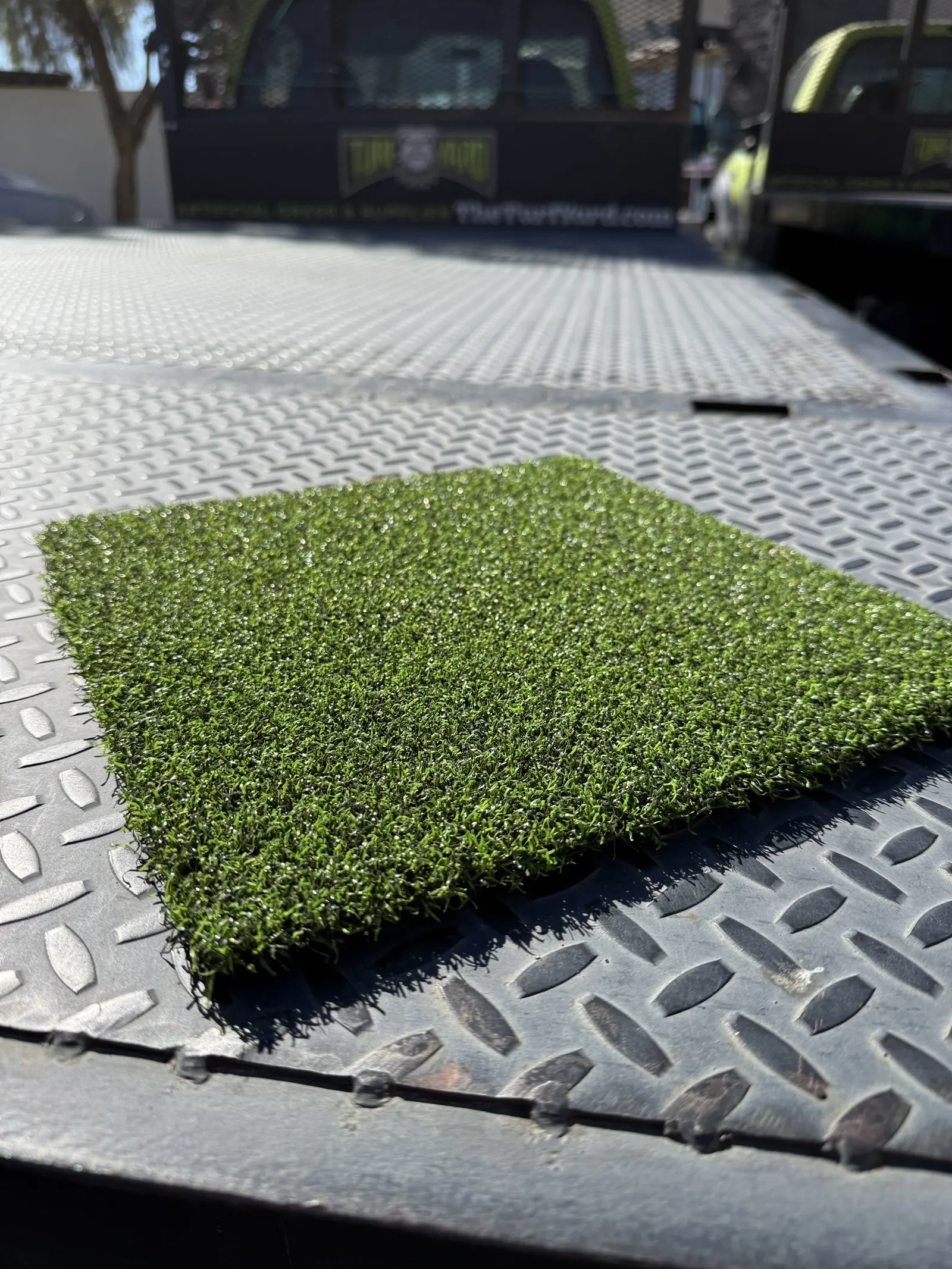 Close-up of an artificial putting green installed by The Turf Yard