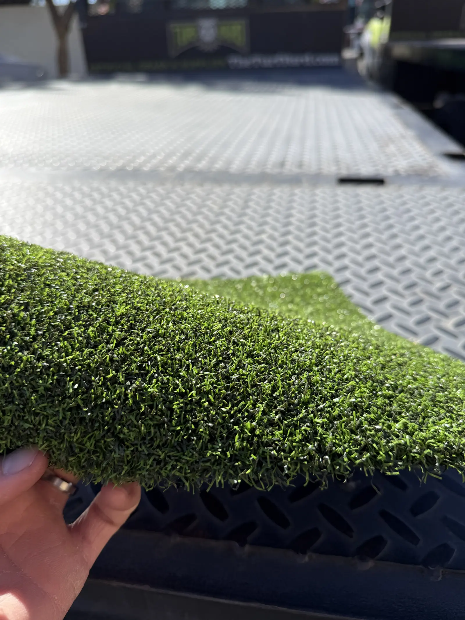 Detailed view of an artificial putting green by The Turf Yard