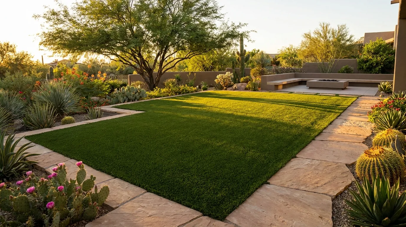 Premium artificial turf lawn in an Arizona backyard supplied by The Turf Yard